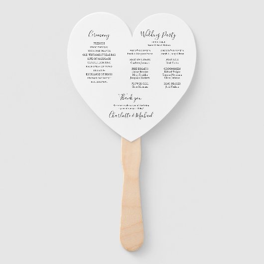 Schwarz-Weiß-Hochzeitsprogramm Herz Fächer (Rückseite)