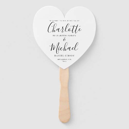 Schwarz-Weiß-Hochzeitsprogramm Herz Fächer (Vorderseite)