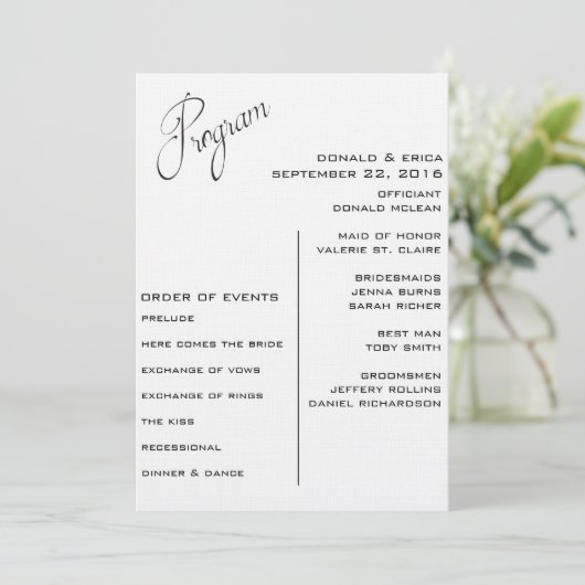 Schwarz-Weiß-Hochzeitsprogramm Programm (Stehend Vorderseite)