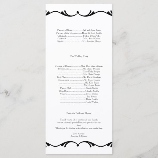 Schwarz-Weiß-Hochzeitsprogramm Programm (Rückseite)