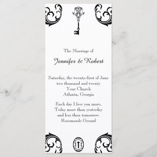 Schwarz-Weiß-Hochzeitsprogramm Programm (Vorderseite)