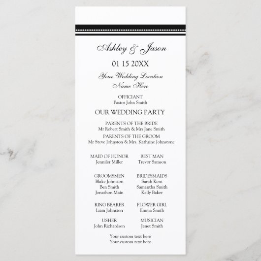 Schwarz-Weiß-Hochzeitsprogramm Programm (Rückseite)