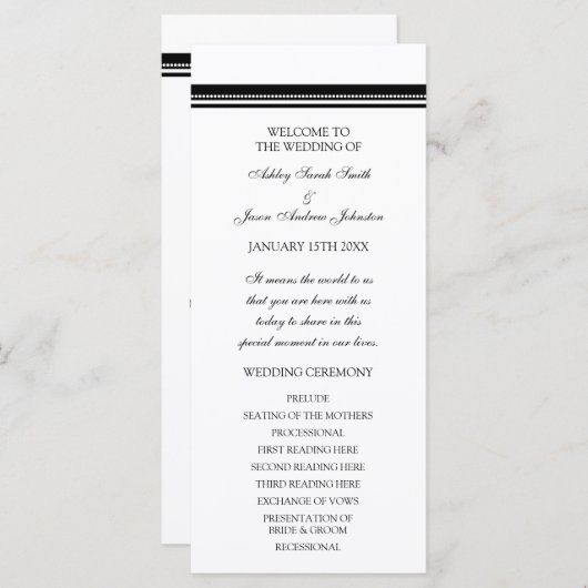 Schwarz-Weiß-Hochzeitsprogramm Programm (Vorne/Hinten)