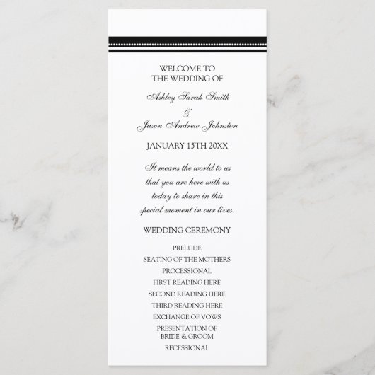 Schwarz-Weiß-Hochzeitsprogramm Programm (Vorderseite)