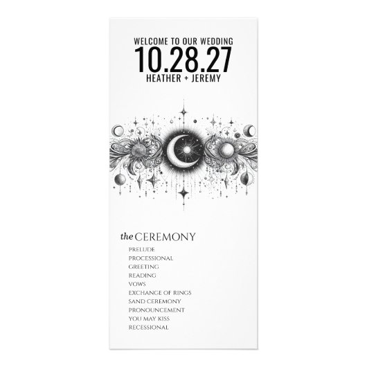 Schwarz-Weiß-Hochzeitsprogramm Werbekarte (Vorne)