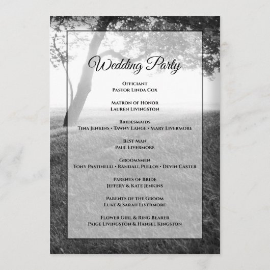 Schwarz-Weiß-Hochzeitsprogramme im Freien Programm (Rückseite)