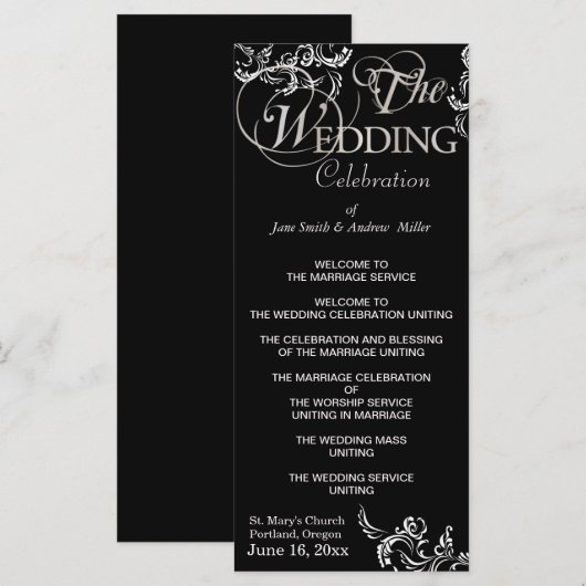 Schwarz-Weiß-Hochzeitsprogramme Programm (Vorne/Hinten)