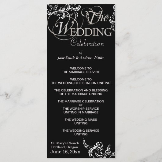 Schwarz-Weiß-Hochzeitsprogramme Programm (Vorderseite)