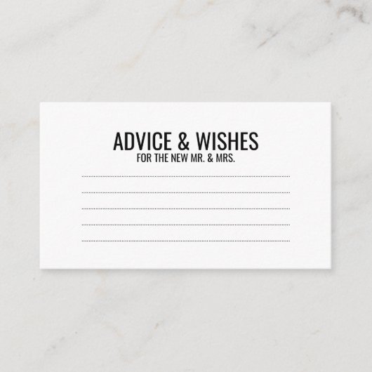 Schwarz-Weiß-Hochzeitsratgeber und Wünsche Hinweiskarte (Vorderseite)