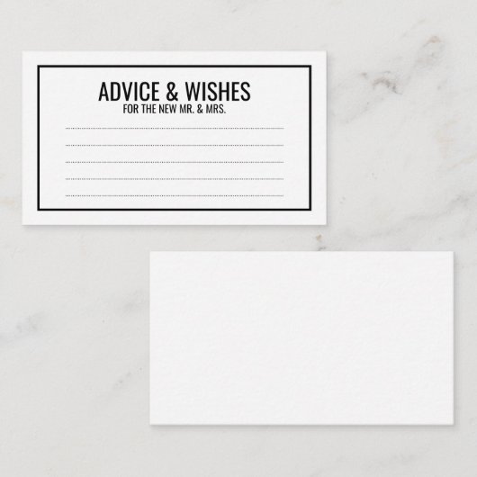 Schwarz-Weiß-Hochzeitsratgeber und Wünsche Hinweiskarte (Vorne/Hinten)