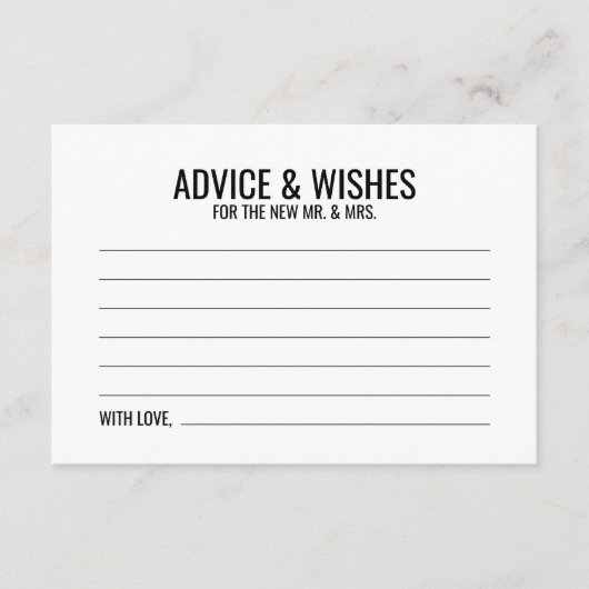 Schwarz-Weiß-Hochzeitsratgeber und Wunschkarte Hinweiskarte (Vorderseite)