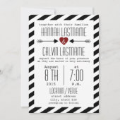 Schwarz-Weiß-Hochzeitsstreifen - Rotes Herz + Pfei Einladung (Vorderseite)