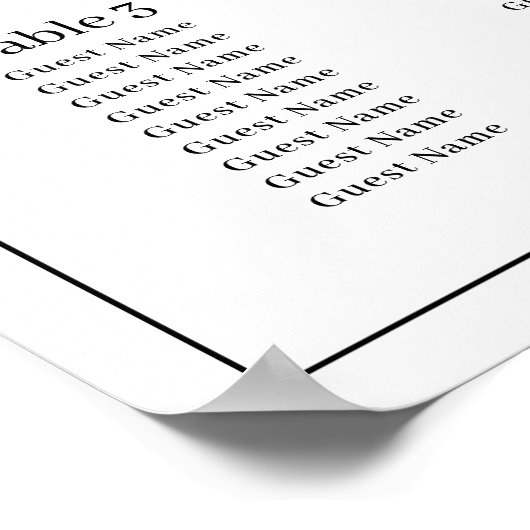 Schwarz-Weiß-Hochzeitstabelle mit Skript Poster (Ecke)