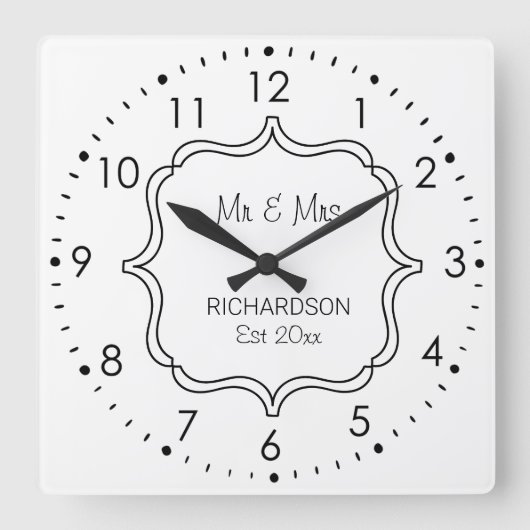 Schwarz-Weiß-Hochzeitstag Quadratische Wanduhr (Vorderseite)