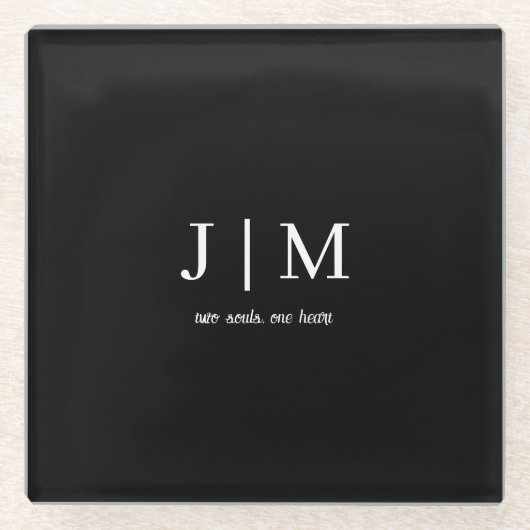 Schwarz-Weiß-Hochzeitstext mit anpassbarem Text Glasuntersetzer (Vorderseite)