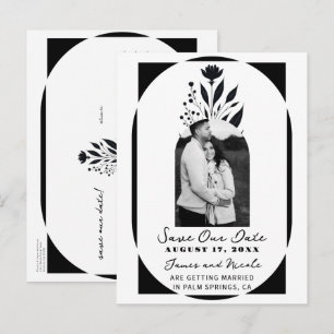 Schwarz-weiß-hohes, florales, modernes Save-the-Da Ankündigungspostkarte