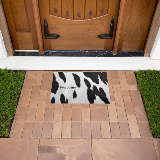 Schwarz-Weiß-Holstein-Cowhide-Look Willkommen Fußmatte (Außenbereich)
