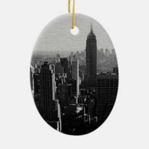 Schwarz-Weiß-Holz-Effekt NYC-Weihnachtsdekoration Keramik Ornament