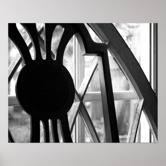 Schwarz-Weiß-Holzstuhl im Kabinenfenster 16x20 Poster (Vorne)