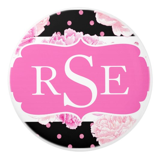 Schwarz-Weiß Horizontale Streifen Keramikknauf (Vorderseite)