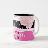 Schwarz-Weiß Horizontale Streifen Zweifarbige Tasse (VorderseiteRechts)