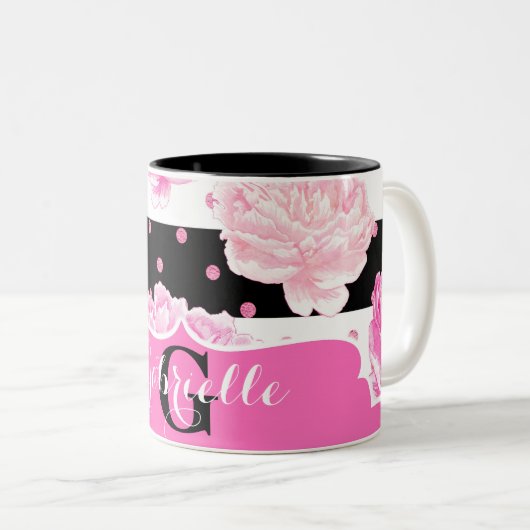 Schwarz-Weiß Horizontale Streifen Zweifarbige Tasse (VorderseiteRechts)