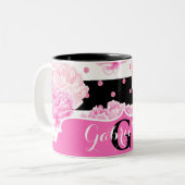 Schwarz-Weiß Horizontale Streifen Zweifarbige Tasse (Vorderseite Links)