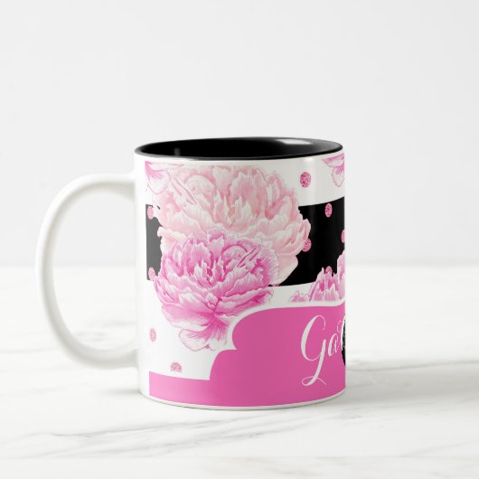 Schwarz-Weiß Horizontale Streifen Zweifarbige Tasse (Links)