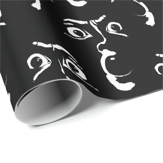 Schwarz-Weiß-Horror Geschenkpapier (Rolleneckpunkt)