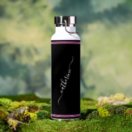 Schwarz Weiß Hot Pink Elegant Moderne Schrift Name Trinkflasche
