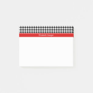 Schwarz Weiß Houndstooth Rot Name Monogramm Post-it Klebezettel