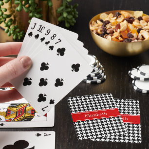 Schwarz Weiß Houndstooth Rot Name Monogramm Spielkarten