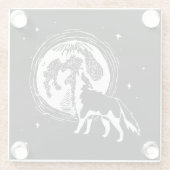 Schwarz-Weiß-Howling Husky Moon Linocut Glasuntersetzer (Rückseite)