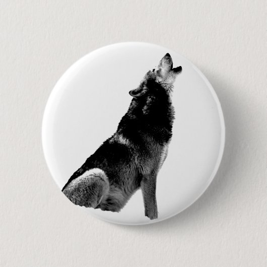 Schwarz-weiß Howling Wolf Button (Vorderseite)