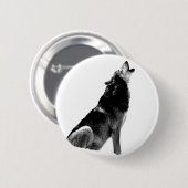 Schwarz-weiß Howling Wolf Button (Vorne & Hinten)