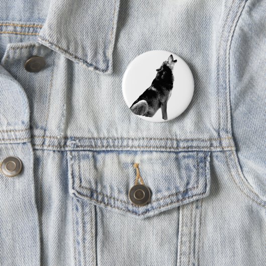 Schwarz-weiß Howling Wolf Button (Beispiel)