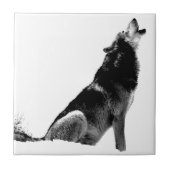 Schwarz-weiß Howling Wolf Fliese (Vorderseite)