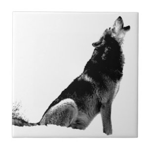 Schwarz-weiß Howling Wolf Fliese