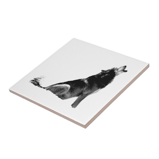 Schwarz-weiß Howling Wolf Fliese (Seite)