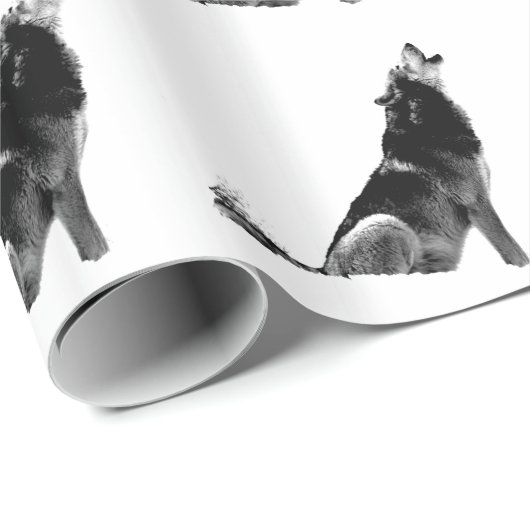 Schwarz-weiß Howling Wolf Geschenkpapier (Rolleneckpunkt)