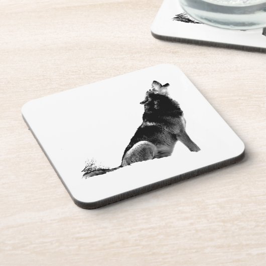Schwarz-weiß Howling Wolf Getränkeuntersetzer (Linke Seite)
