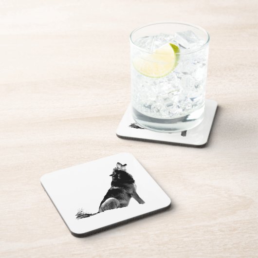 Schwarz-weiß Howling Wolf Getränkeuntersetzer (Rechte Seite)