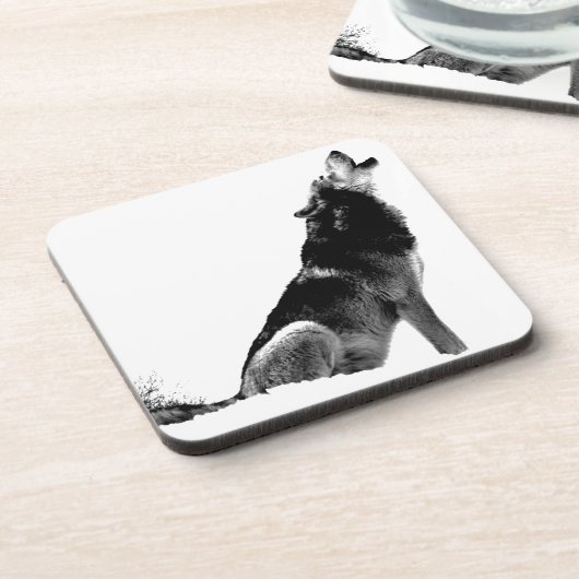 Schwarz-weiß Howling Wolf Getränkeuntersetzer (Linke Seite)