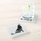 Schwarz-weiß Howling Wolf Glasuntersetzer (Schrägansicht)