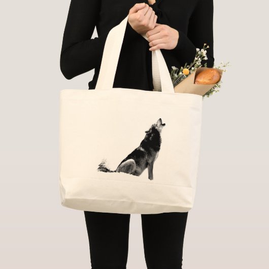 Schwarz-weiß Howling Wolf Jumbo Stoffbeutel (Vorderseite (Produkt))