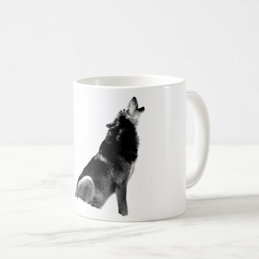 Schwarz-weiß Howling Wolf Kaffeetasse (VorderseiteRechts)