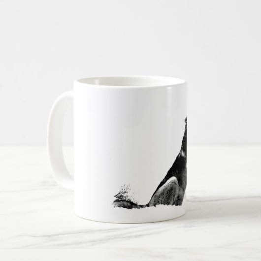 Schwarz-weiß Howling Wolf Kaffeetasse (Vorderseite Links)