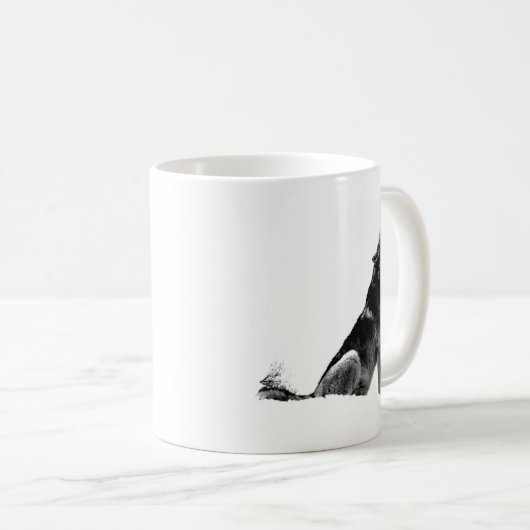 Schwarz-weiß Howling Wolf Kaffeetasse (VorderseiteRechts)