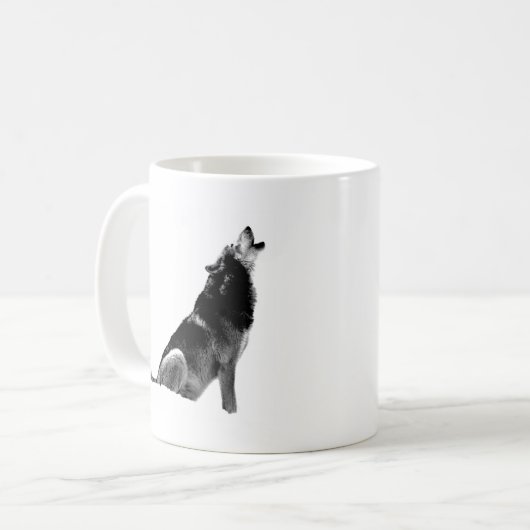Schwarz-weiß Howling Wolf Kaffeetasse (Vorderseite Links)
