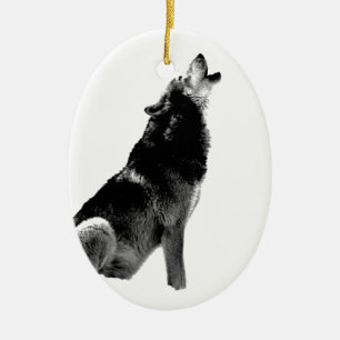 Schwarz-weiß Howling Wolf Keramik Ornament